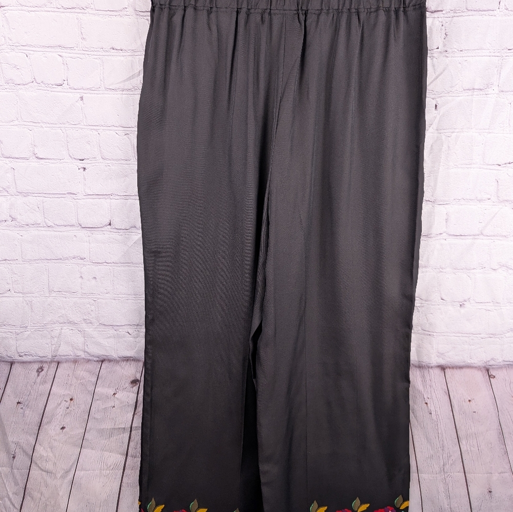 Kate Spade Rose Boarder Women's Silk Blend Pull On Pants Size Large - Picture 9 of 13